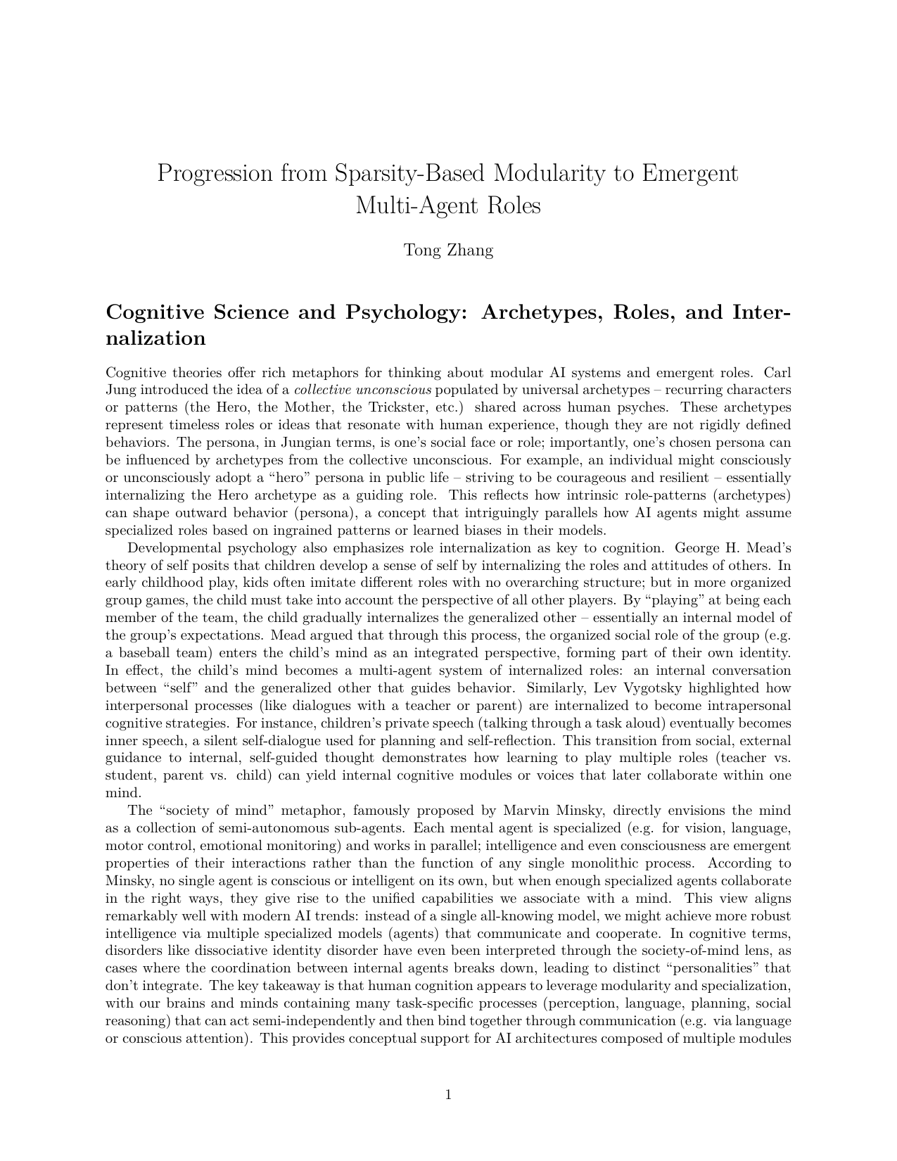 Progression from Sparsity-Based Modularity to Emergent Multi-Agent Roles - page 1